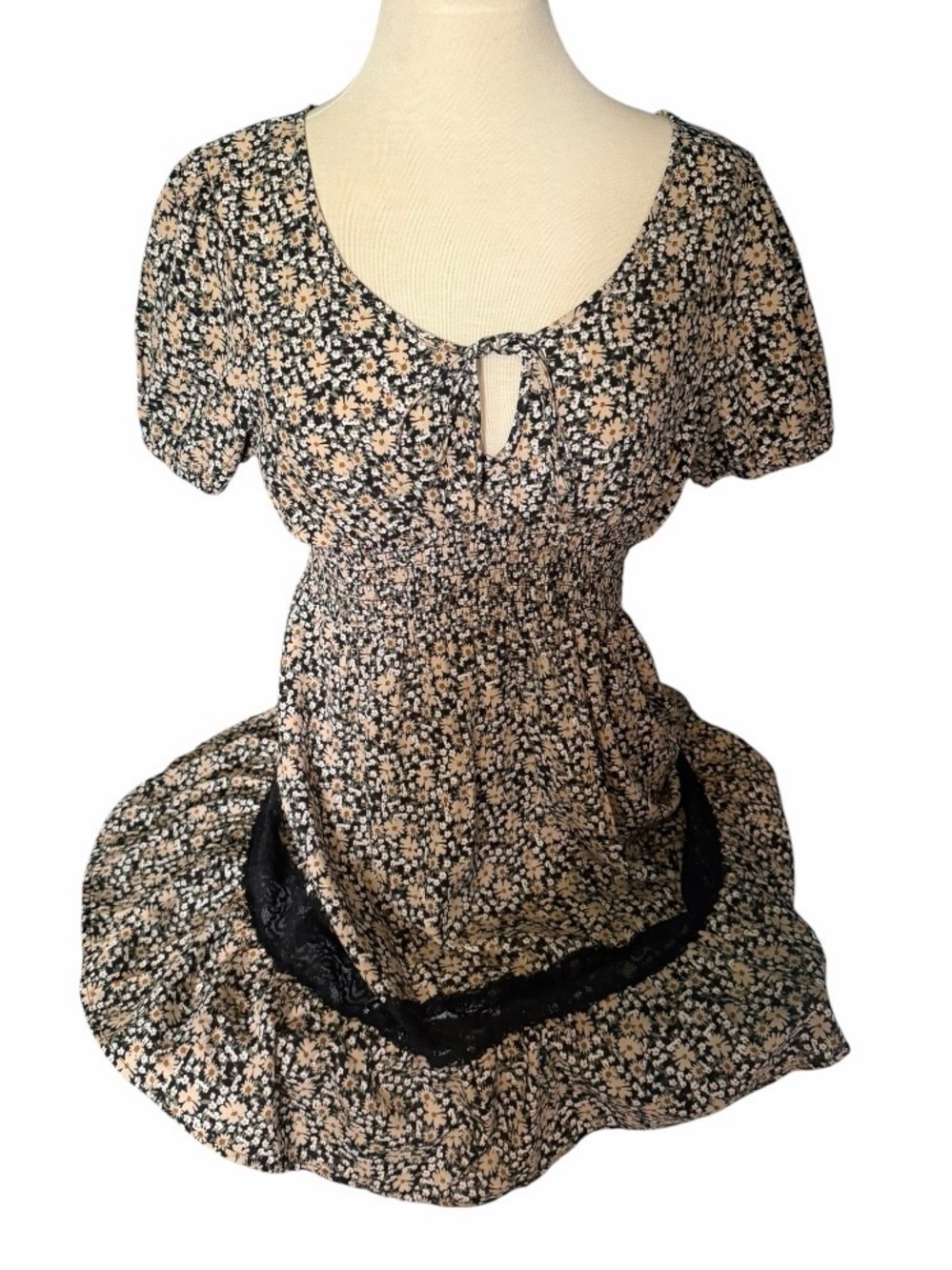 3rd & Malt Floral Tie-Front Dress in Black & Cream